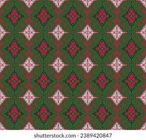 Diamond seamless pattern. Ikat geometric folklore ornament. Tribal ethnic vector texture. Aztec style. Folk embroidery. Indian, Moroccan, Turkish, Kazakh, Scandinavian, Gypsy, Mexican, African rug.