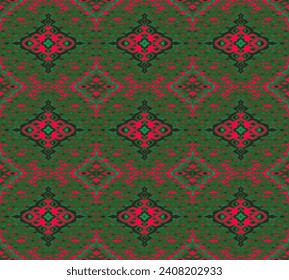 Patrón sin fisuras de diamante. Ornamento de folclore geométrico Ikat. Textura vectorial étnica tribal. Estilo azteca. bordado popular. Alfombra india, marroquí, turca, kazaja, escandinava, gitana, mexicana, africana.