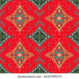 Patrón sin costuras de diamante. Adorno de folclore geométrico Ikat. Textura de vector étnico tribal. Estilo azteca. Bordado popular. Alfombra india, marroquí, turca, kazaja, escandinava, gitana, mexicana, africana.