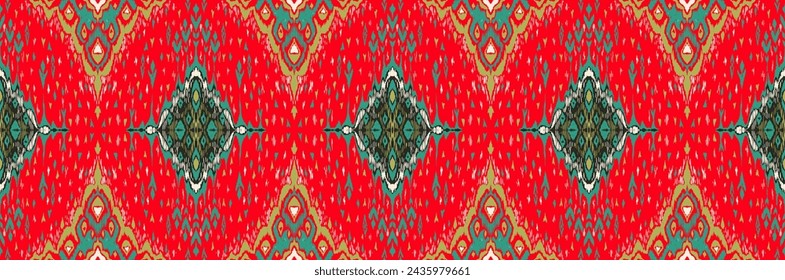 Nahtloses Rautenmuster. Ikat geometrische Folklore Ornament. Textur von ethnischen Vektoren. Azteken-Stil. Volksstickerei. indisch, marokkanisch, türkisch, kasachisch, skandinavisch, zigeunerisch, mexikanisch, afrikanisch.