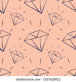 Diamond seamless pattern on a pink background. Contour hand-drawn doodle vector  illustration.