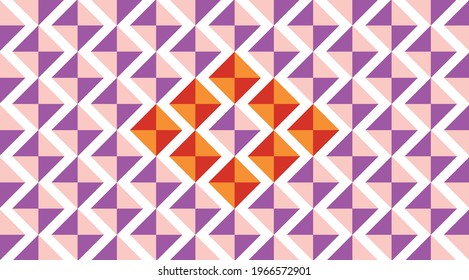 Diamond seamless pattern with pink and white color combination with orange color in the middle. Vector background illustration 