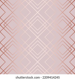 Diamond seamless pattern. Repeated rose gold fancy background. Modern art deco texture. Repeating gatsby patern for design prints. Repeat geometric wallpaper. Abstract geo lattice. Vector illustration svg