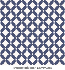 Diamond seamless pattern. Vector abstract geometric texture. Blue and white ornament with rhombuses, diamond, chains, grid, net, lattice, mesh. Simple graphic background. Repeat design for decoration