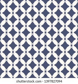 Diamond seamless pattern. Vector abstract geometric texture. Blue and white ornament with rhombuses, diamond, chains, repeat tiles. Simple graphic background. Design for decor, textile, furniture