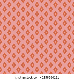 Diamond seamless pattern. Vector geometric ornament with small perforated rhombuses. Abstract graphic texture. Retro vintage style. Pink and orange color. Simple minimal background. Repeated design