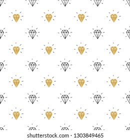 Diamond seamless pattern vector illustration. Hand drawn sketched doodle diamond symbols background.