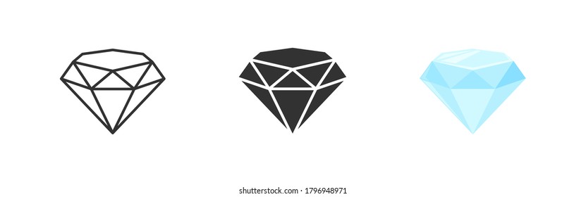 Icono de juego de diamantes en plano. Ilustración aislada del logotipo de Gem. Cristal sobre fondo blanco. Signo vectorial vintage
