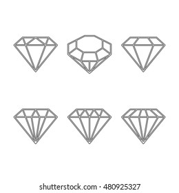 Diamond set icon. Vector Illustration. Shiny crystal sign. Brilliant stone. Black stroke isolated on white background. Fashion modern design. Flat element. Symbol gift, jewel, gem or royal, rich.