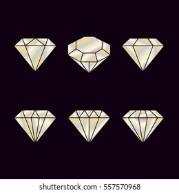 Diamond set icon. Vector Illustration. Shiny crystal sign. Brilliant stone. Crystal isolated on Black background. Fashion modern design. Flat element. Symbol gift, jewel, gem or royal, rich.