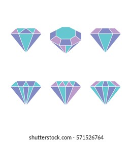 Diamond set icon. Vector Illustration. Shiny crystal sign. Brilliant stone. Colorful crystal isolated on white background. Fashion modern design. Flat element. Symbol gift, jewel, gem or royal, rich.
