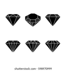 Diamond set icon. Vector Illustration. Shiny crystal sign. Brilliant stone. Black crystal isolated on white background. Fashion modern design. Flat element. Symbol gift, jewel, gem or royal, rich.