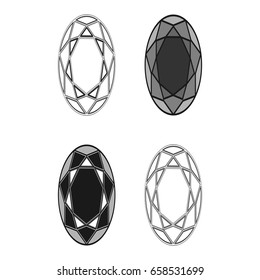 Diamond set icon. Vector Illustration. Shiny crystal sign. Brilliant stone. Black stroke isolated on white background. Fashion modern design. Flat element. Symbol gift, jewel, gem or royal, rich.