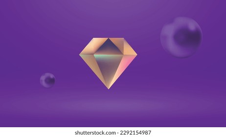 diamond shape with 3d balls and purple background illustration vector