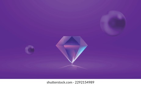 forma de diamante con bolas 3d y vector de ilustración de fondo púrpura
