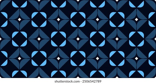 Diamond shape background classic blue white pattern abstract geometric motif. Small square tiles ornament. Modern fashion fabric design textile swatch ladies dress, men's shirt all over print block.