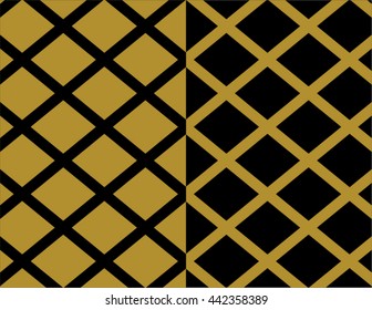 Diamond shape background paper set in gold and black. Vector crisscross lines pattern backdrop.