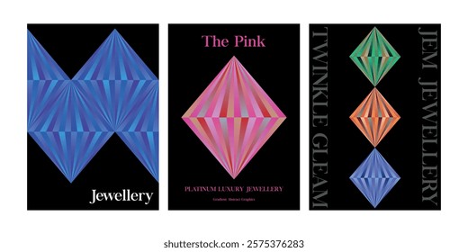 Diamond shape colorful gradient cover template abstract graphics art design blue pink green jewel luxury platinum black background aesthetics modern trendy style of colorful gradient design vector