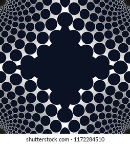 diamond shape frame with foam of dots in silver shades on black blue