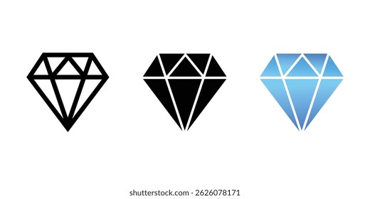 Diamond Shape Icon Set , Outline, Solid und Gradient Blue Gem Vector für Logo, App oder Schmuckdesign