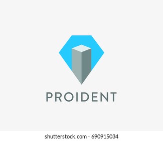  Diamond shape idea house logotype. Premium real estate vector logo.