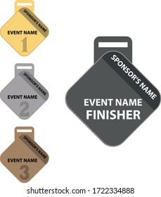 Diamond shape medals, for 1st, 2nd, 3rd and finisher.