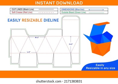 Diamond Shape Square Size Box Dieline Template And 3D Box Design