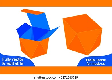 Diamond Shape Square Size Box Dieline Template And 3D Box Design