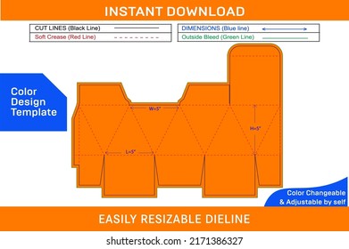 Diamond Shape Square Size Box Dieline Template And 3D Box Design