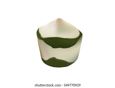 Diamond shape young coconut with partial  green peel 