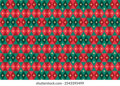 Diamond Shaped With Blings Seamless Christmas Texture Pattern. Xmas Holiday Festival Season Element Vector Illustration For Sweater Print, Gift Wrapper Package, Ethnic Dress Etc.