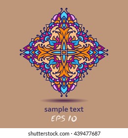 Diamond shaped element for an Oriental-style design. Stamped diamond on a simple background. Floral design in shades of beige and sand. Delicious oriental pattern with floral elements.