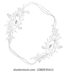 diamond shaped frame hand drawn with leaves and flowers lines transparent background