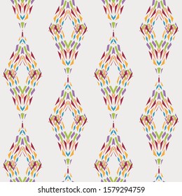 Diamond shaped geo damask in bright colors on white for background or surface design. Seamless geometric repeat vector pattern swatch.