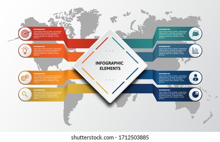 Diamond Shaped Infographic Template With 3d Paper Label With Eight Options