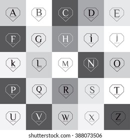 Diamond shaped letters vector logo set. Seamless pattern.
