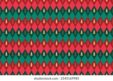 Diamond Shaped Seamless Christmas Texture Pattern. Xmas Holiday Festival Season Element Vector Illustration For Sweater Print, Gift Wrapper Package, Ethnic Dress Etc.