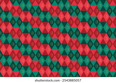 Diamond Shaped With Snowflakes Seamless Christmas Texture Pattern. Xmas Holiday Festival Season Element Vector Illustration For Sweater Print, Gift Wrapper Package, Ethnic Dress Etc.