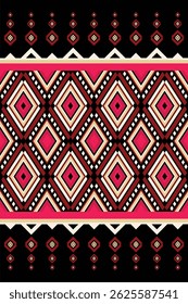 diamond shapes arranged in a grid, each containing smaller diamond patterns within. The colors used in the image include pink, red, black, and beige, creating contrast and adding depth to the design.
