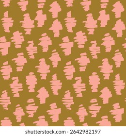 Diamond shapes made with painted brushstrokes forming a minimalist quilt design in pastel colors of peach on brown background. Abstract seamless vector pattern. Great for home decor, fabric, wallpaper