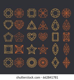 Diamond Shapes Set. Vector geometric icons of gemstone cut