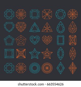 Diamond Shapes Set. Vector geometric icons of gemstone cut