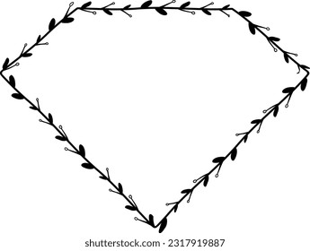 Diamond sheet frame isolated branches flower wreath leaf floral vector decoration border botanical minimalist wedding frames congratulations anniversary valentine winner award romantic 