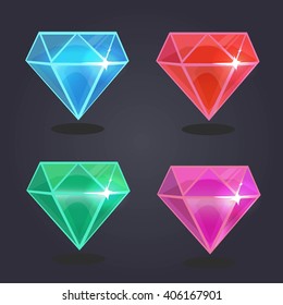 Diamond shine game, crystals set icon vector element