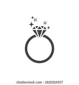 Diamant glänzender Ring schwarz Vektorsymbol. Verlobungsring einfaches Symbol für die Glyphe.