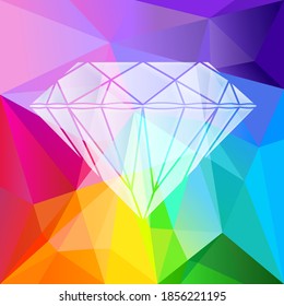 Diamond shiny sparkling over multicolored low poly background, modern design. Luxury jewelry design element