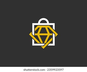 Diamond Shop Bag Logo Concept sign icon symbol Element Design. Jewellery, Gem, Jewelry, Store, Shopping Bag Logotype. Vector illustration logo template