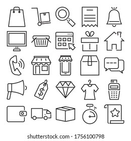 diamond and shopping online icon set over white background, line style, vector illustration