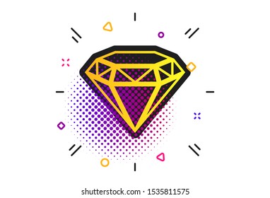 Diamond sign icon. Halftone dots pattern. Jewelry symbol. Gem stone. Classic flat brilliant icon. Vector