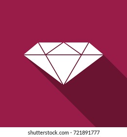 Diamond sign icon isolated with long shadow. Jewelry symbol. Gem stone. Flat design. Vector Illustration